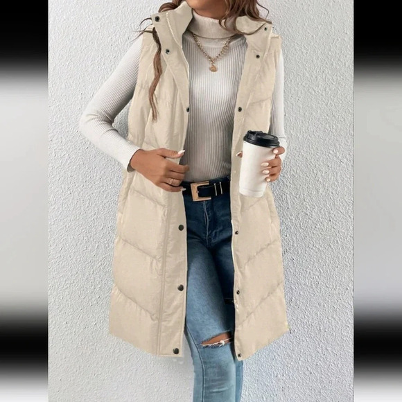 Jackets & Blazers - Slant Pockets Sleeveless Hooded Puffer Vest Coat